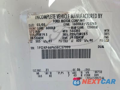 Zdjęcie 12 z 12 samochodu: 2005 FORD F450 SUPER DUTY VIN:1FDXF46P65EC57999 - miniatura