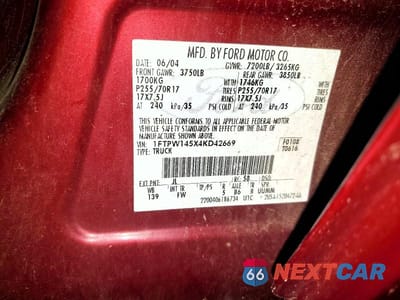Zdjęcie 12 z 12 samochodu: 2004 FORD F150 SUPERCREW VIN:1FTPW145X4KD42669 - miniatura