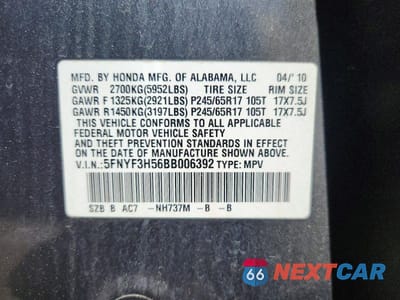 Zdjęcie 12 z 12 samochodu: 2011 HONDA PILOT EXL VIN:5FNYF3H56BB006392 - miniatura