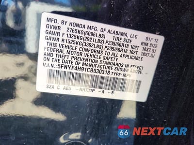 Zdjęcie 13 z 13 samochodu: 2012 HONDA PILOT TOURING VIN:5FNYF4H91CB030318 - miniatura