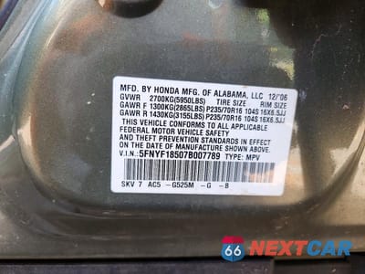 Zdjęcie 13 z 13 samochodu: 2007 HONDA PILOT EXL VIN:5FNYF18507B007789 - miniatura