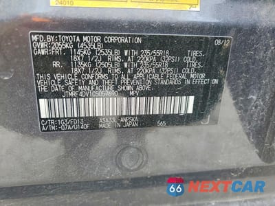 Zdjęcie 13 z 13 samochodu: 2012 TOYOTA RAV4 SPORT VIN:JTMRF4DV1C5057690 - miniatura