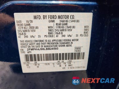 Zdjęcie 13 z 13 samochodu: 2020 FORD EDGE SEL VIN:2FMPK4J98LBB24593 - miniatura