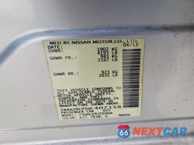 Zdjęcie 12 z 12 samochodu: 2013 NISSAN LEAF S VIN:1N4AZ0CP1DC407158 - miniatura