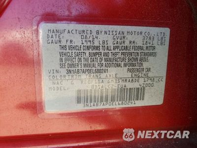 Zdjęcie 12 z 12 samochodu: 2014 NISSAN SENTRA S VIN:3N1AB7AP0EL680241 - miniatura