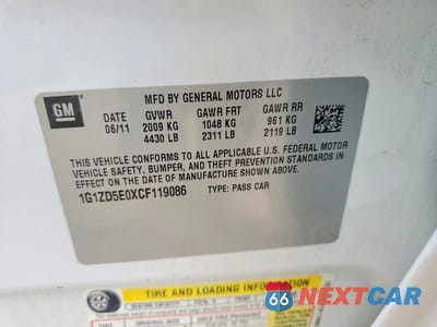 Zdjęcie 12 z 12 samochodu: 2012 CHEVROLET MALIBU 2LT VIN:1G1ZD5E0XCF119086 - miniatura