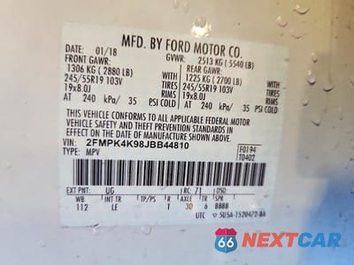 Zdjęcie 13 z 13 samochodu: 2018 FORD EDGE TITANIUM VIN:2FMPK4K98JBB44810 - miniatura