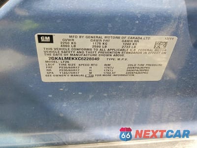 Zdjęcie 13 z 13 samochodu: 2012 GMC TERRAIN SLE VIN:2GKALMEKXC6228049 - miniatura