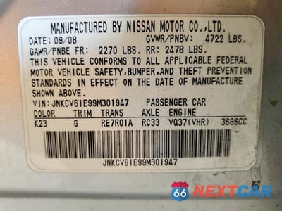 Zdjęcie 12 z 12 samochodu: 2009 INFINITI G37 SEDAN BASE VIN:JNKCV61E99M301947 - miniatura