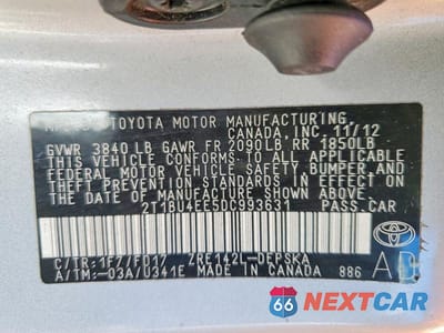 Zdjęcie 13 z 13 samochodu: 2013 TOYOTA COROLLA S VIN:2T1BU4EE5DC993631 - miniatura