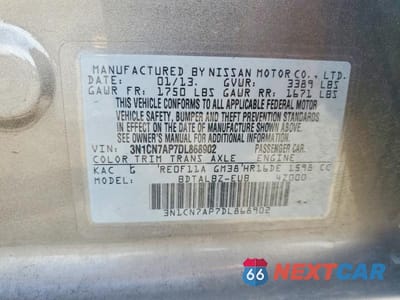 Zdjęcie 12 z 12 samochodu: 2013 NISSAN VERSA 1.6 S VIN:3N1CN7AP7DL868902 - miniatura