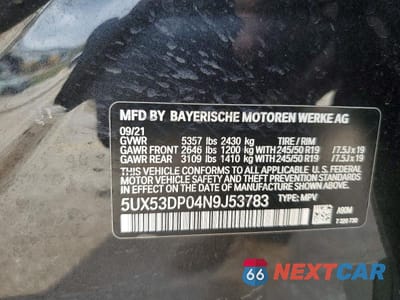 Zdjęcie 13 z 13 samochodu: 2022 BMW X3 XDRIVE30I VIN:5UX53DP04N9J53783 - miniatura