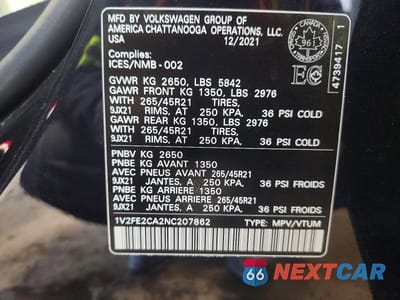 Zdjęcie 13 z 13 samochodu: 2022 VOLKSWAGEN ATLAS CROSS SPORT SEL PREMIUM R-LINE VIN:1V2FE2CA2NC207862 - miniatura