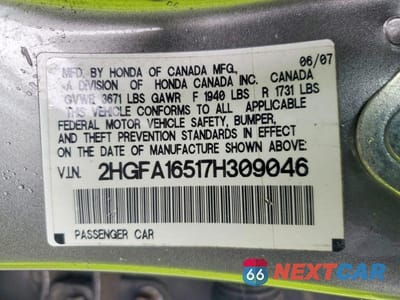 Zdjęcie 13 z 13 samochodu: 2007 HONDA CIVIC LX VIN:2HGFA16517H309046 - miniatura