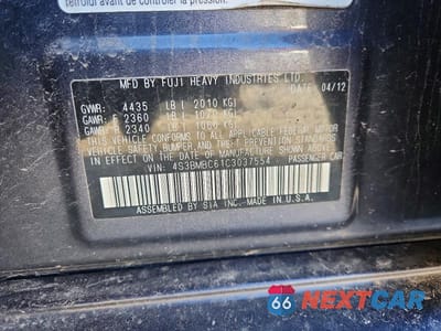 Zdjęcie 13 z 13 samochodu: 2012 SUBARU LEGACY 2.5I PREMIUM VIN:4S3BMBC61C3037554 - miniatura