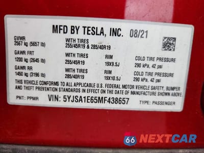 Zdjęcie 13 z 13 samochodu: 2021 TESLA MODEL S VIN:5YJSA1E65MF438657 - miniatura