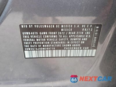 Zdjęcie 12 z 12 samochodu: 2013 VOLKSWAGEN JETTA BASE VIN:3VW2K7AJ0DM369718 - miniatura