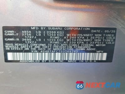 Zdjęcie 12 z 12 samochodu: 2025 SUBARU OUTBACK PREMIUM VIN:4S4BTAFC7S3268242 - miniatura