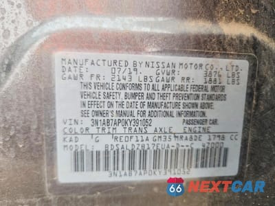 Zdjęcie 12 z 12 samochodu: 2019 NISSAN SENTRA SV VIN:3N1AB7AP0KY391052 - miniatura