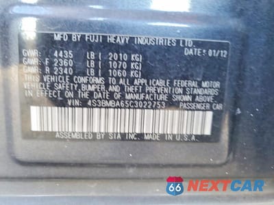 Zdjęcie 12 z 12 samochodu: 2012 SUBARU LEGACY 2.5I VIN:4S3BMBA65C3022753 - miniatura