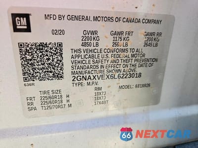 Zdjęcie 14 z 14 samochodu: 2020 CHEVROLET EQUINOX LT VIN:2GNAXVEX6L6223018 - miniatura
