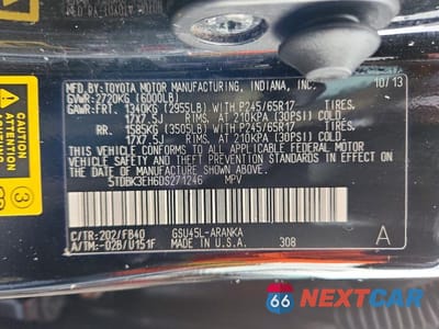 Zdjęcie 13 z 13 samochodu: 2013 TOYOTA HIGHLANDER BASE VIN:5TDBK3EH6DS271246 - miniatura