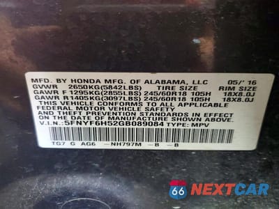 Zdjęcie 14 z 14 samochodu: 2016 HONDA PILOT EXL VIN:5FNYF6H52GB089084 - miniatura
