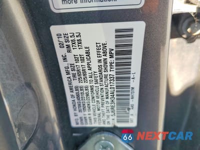 Zdjęcie 12 z 12 samochodu: 2010 HONDA CR-V LX VIN:5J6RE3H34AL017337 - miniatura