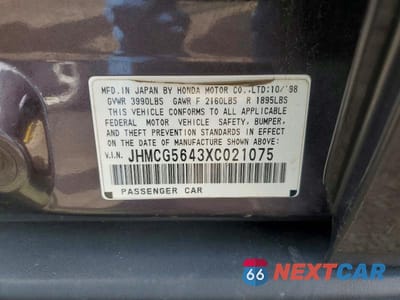 Zdjęcie 12 z 12 samochodu: 1999 HONDA ACCORD LX VIN:JHMCG5643XC021075 - miniatura