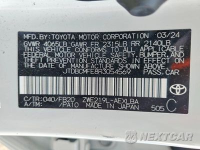 Zdjęcie 12 z 12 samochodu: 2024 TOYOTA COROLLA HYBRID LE VIN:JTDBCMFE8R3054569 - miniatura