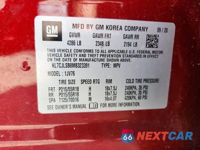 Zdjęcie 12 z 12 samochodu: 2021 CHEVROLET TRAX 1LT VIN:KL7CJLSB8MB323391 - miniatura