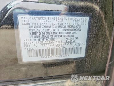 Zdjęcie 12 z 12 samochodu: 2017 NISSAN SENTRA SV VIN:3N1AB7AP7HY282323 - miniatura
