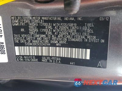 Zdjęcie 13 z 13 samochodu: 2012 TOYOTA SIENNA SPORT VIN:5TDXK3DC5CS240144 - miniatura