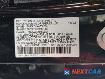 Zdjęcie 12 z 12 samochodu: 2022 HONDA ACCORD SPORT SE VIN:1HGCV1F43NA111689 - miniatura