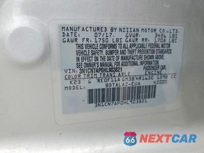 Zdjęcie 12 z 12 samochodu: 2017 NISSAN VERSA 1.6 S PLUS VIN:3N1CN7AP0HL903821 - miniatura