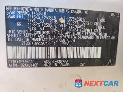 Zdjęcie 13 z 13 samochodu: 2012 TOYOTA RAV4 BASE VIN:2T3BF4DV8CW246301 - miniatura