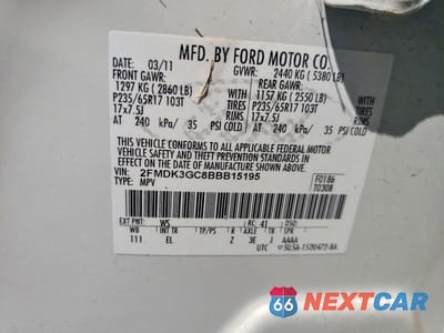 Zdjęcie 12 z 12 samochodu: 2011 FORD EDGE SE VIN:2FMDK3GC8BBB15195 - miniatura