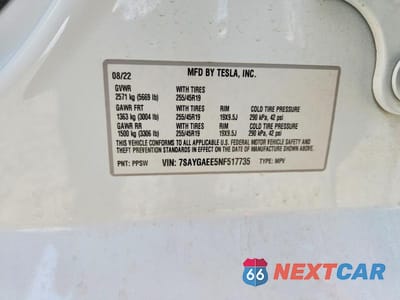 Zdjęcie 14 z 14 samochodu: 2022 TESLA MODEL Y VIN:7SAYGAEE5NF517735 - miniatura