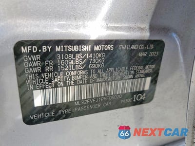 Zdjęcie 13 z 13 samochodu: 2023 MITSUBISHI MIRAGE G4 SE VIN:ML32FVFJ1PHF05020 - miniatura