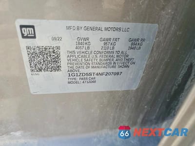 Zdjęcie 12 z 12 samochodu: 2022 CHEVROLET MALIBU LT VIN:1G1ZD5ST4NF207097 - miniatura