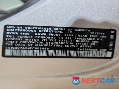 Zdjęcie 12 z 12 samochodu: 2015 VOLKSWAGEN PASSAT SE VIN:1VWBV7A34FC058869 - miniatura