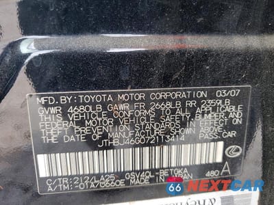 Zdjęcie 12 z 12 samochodu: 2007 LEXUS ES 350 VIN:JTHBJ46G072113414 - miniatura