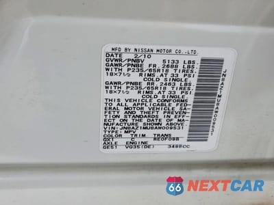 Zdjęcie 13 z 13 samochodu: 2010 NISSAN MURANO S VIN:JN8AZ1MU8AW009531 - miniatura