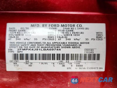 Zdjęcie 13 z 13 samochodu: 2020 FORD EDGE SEL VIN:2FMPK4J91LBA69744 - miniatura