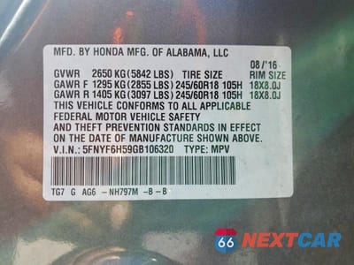 Zdjęcie 14 z 14 samochodu: 2016 HONDA PILOT EXL VIN:5FNYF6H59GB106320 - miniatura