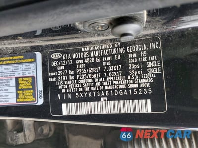 Zdjęcie 13 z 13 samochodu: 2013 KIA SORENTO LX VIN:5XYKT3A61DG415235 - miniatura