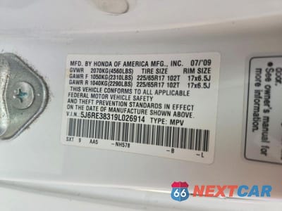 Zdjęcie 13 z 13 samochodu: 2009 HONDA CR-V LX VIN:5J6RE38319L026914 - miniatura