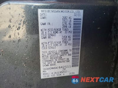 Zdjęcie 14 z 14 samochodu: 2013 NISSAN PATHFINDER S VIN:5N1AR2MN6DC642511 - miniatura