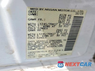 Zdjęcie 13 z 13 samochodu: 2020 NISSAN NV 2500 UTILITY / SERVICE VAN VIN:1N6BF0KY6LN802261 - miniatura