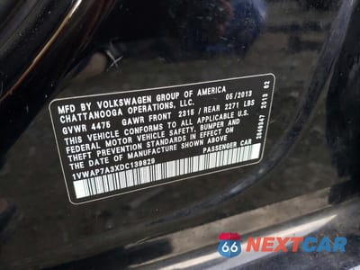Zdjęcie 12 z 12 samochodu: 2013 VOLKSWAGEN PASSAT S VIN:1VWAP7A3XDC139829 - miniatura